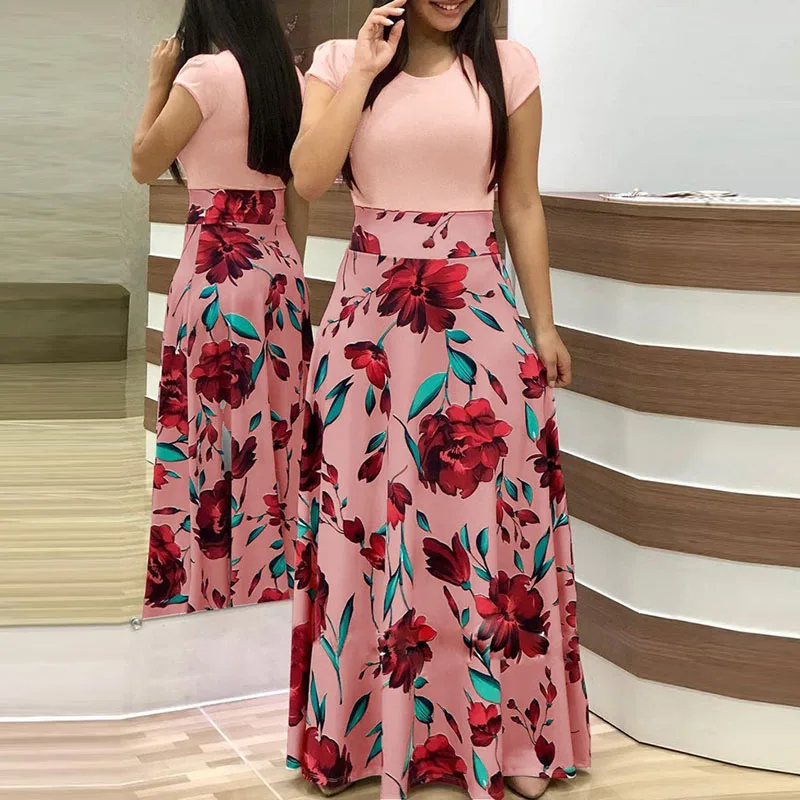 2018 Новое Брендовое летнее платье с принтом богемная футболка коротким рукавом