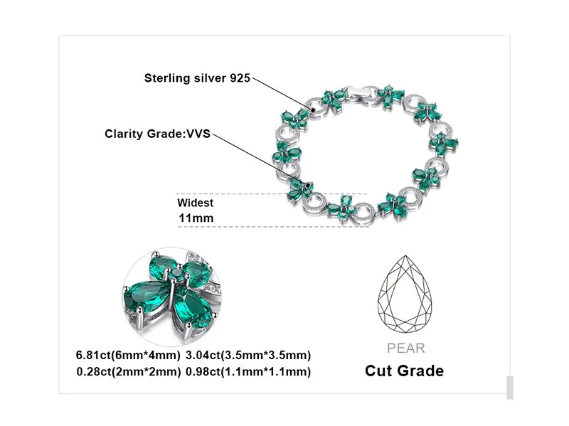 JewelryPalace Форме Бабочки 6.8ct Создана Изумруд Теннисный Браслет Для Женщин Стерлингового Серебра 925 Изящных Ювелирных Изделий