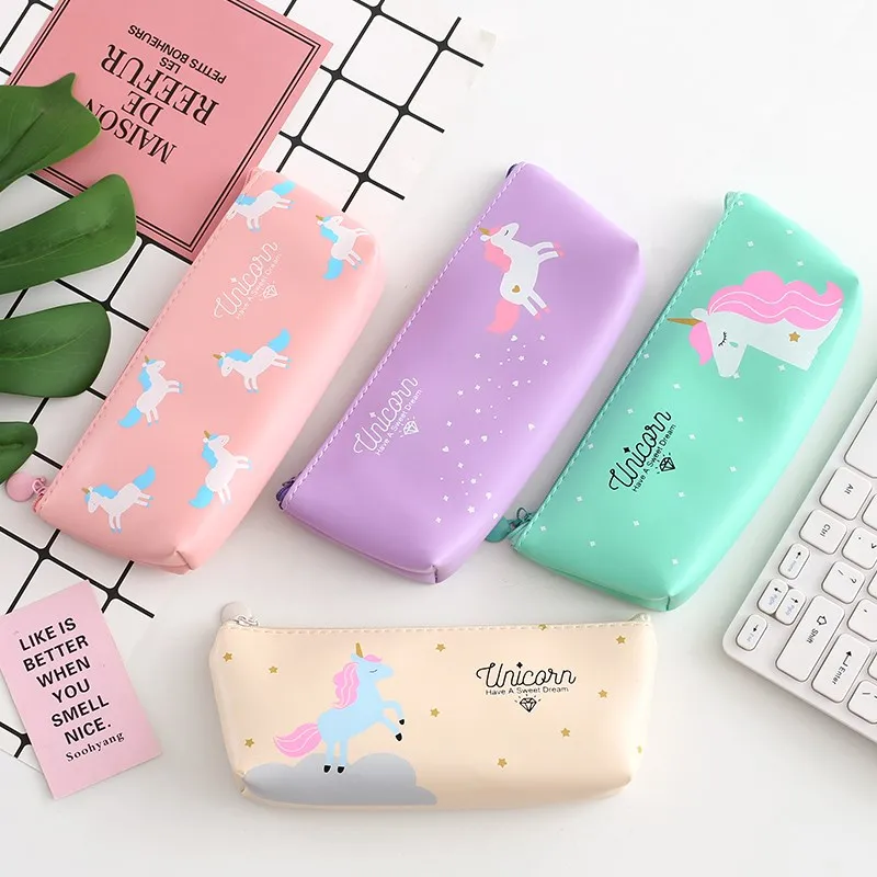 Милый пенал с единорогом в виде животных мультяшный Kawaii PU большая емкость