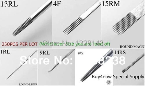 

250 шт., высококачественные тату-иглы 13RL 4F 15RM 1RL 9RL 6RS 14RS
