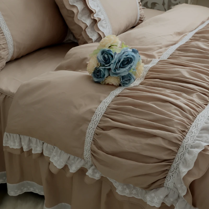 Бесплатная доставка 100% хлопок саржа Корейская принцесса оборки цвета хаки