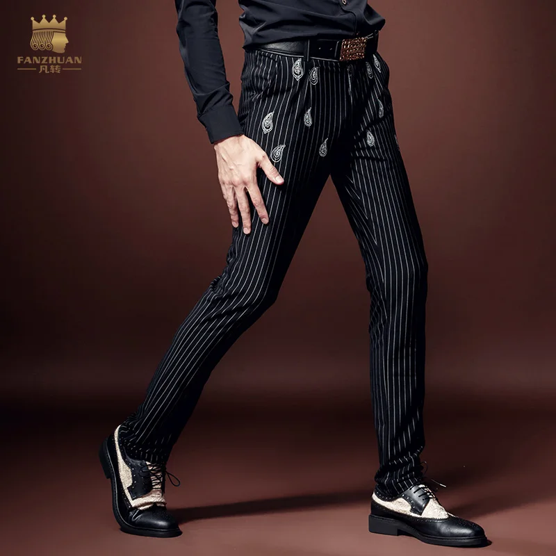 Free Shipping Newarrivals Male fashion man's casual party fringe personality embroidery slim microejection straight pants 618057 | Мужская
