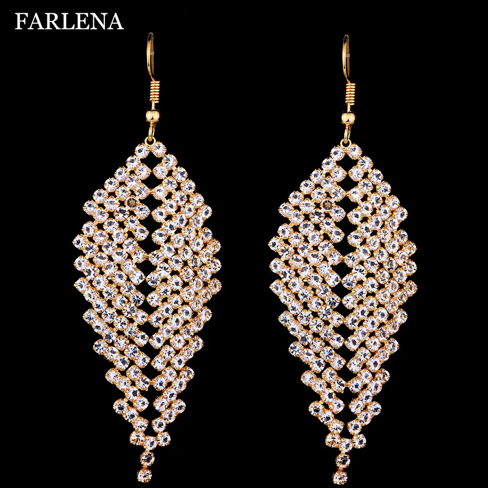 

FARLENA Jewelry Bridal Drop Earrings Inlay with Clear Rhinestones Fashion Geometric Crystal long Earrings for Women Wedding