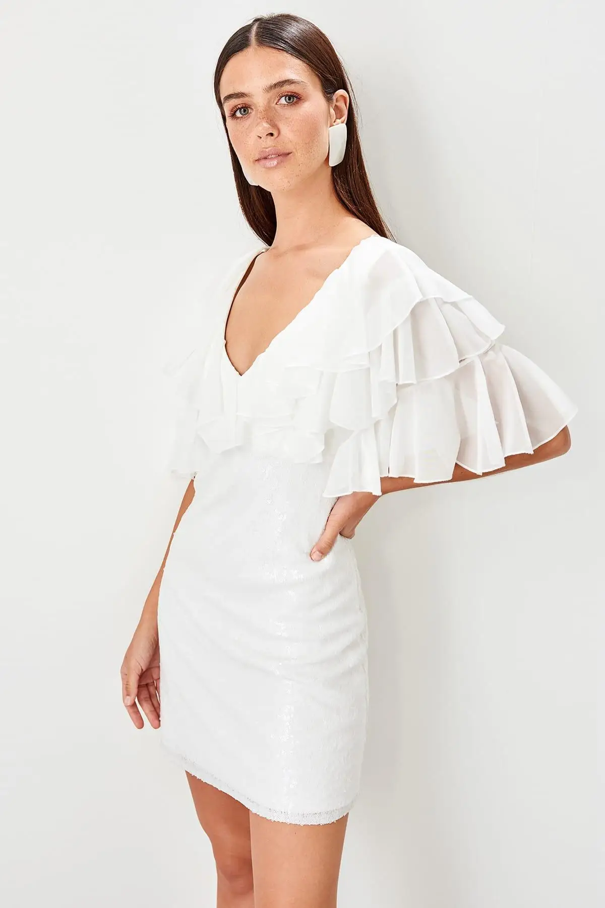 Trendyol белое платье с блестками TPRSS19UZ0123|Женские платья| |