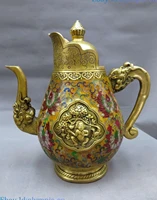 12 china bronze gild cloisonne pot dragon buddha buttered tea teapot statue