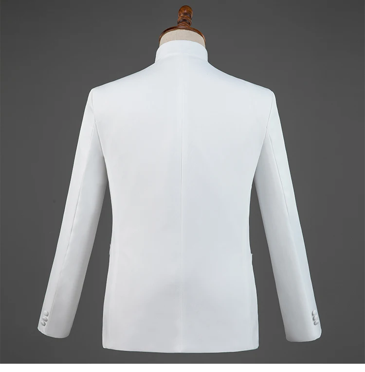 Men Jacket Suit Black White Outfit Stand Collar Coat Set Male Party Clothes Nightclub Bar Costume Singer Performance Wear DT743