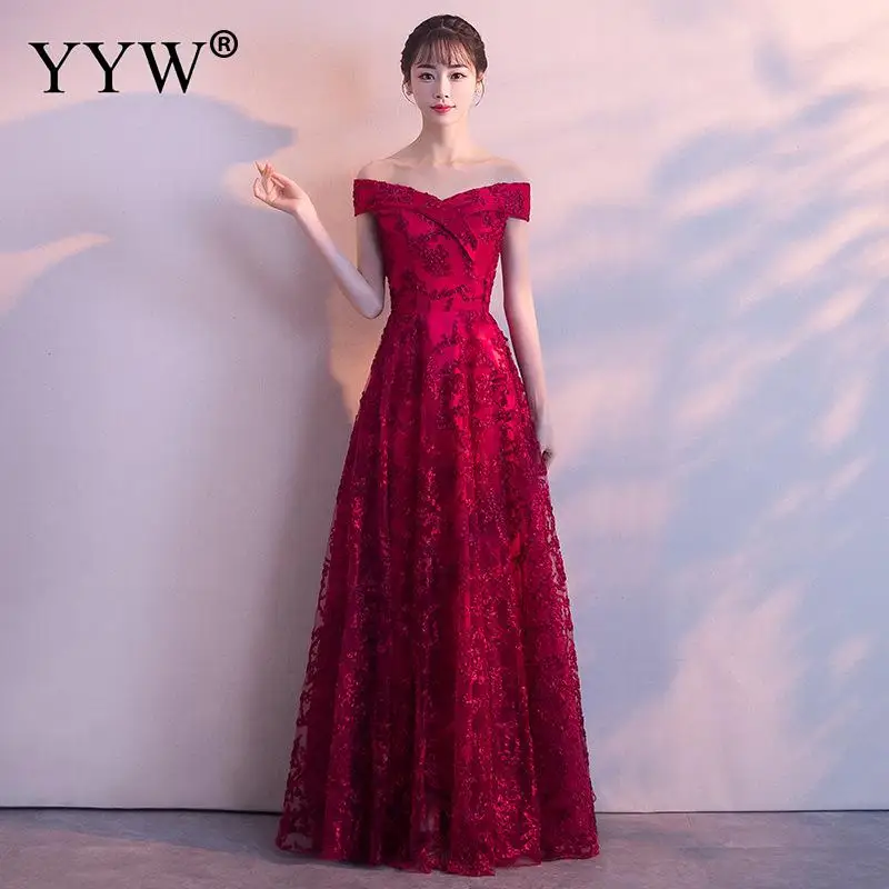 Elegant Red Floral Lace Wedding Bridal Gown Tulle Flowers Party Dresses 2020 Sexy Off Shoulder Formal Dress Fashion Long | Свадьбы и