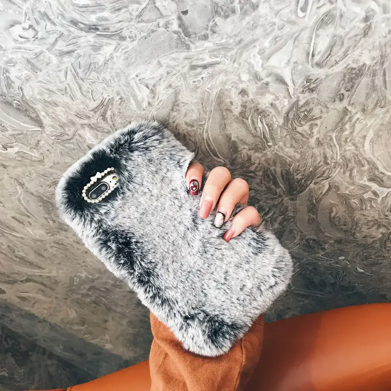 Милый пушистый теплый меховой чехол для iPhone X XR XS Max 4 5 5S SE 6splus 6 7 8 Plus Mujer плюшевый со