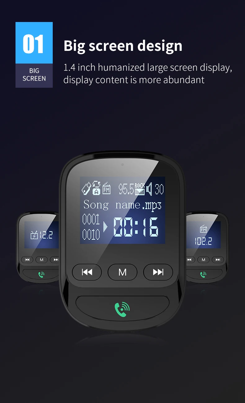 Беспроводной автомобильный mp3 плеер QC3.0 AUX аудио интерфейс Bluetooth FM передатчик