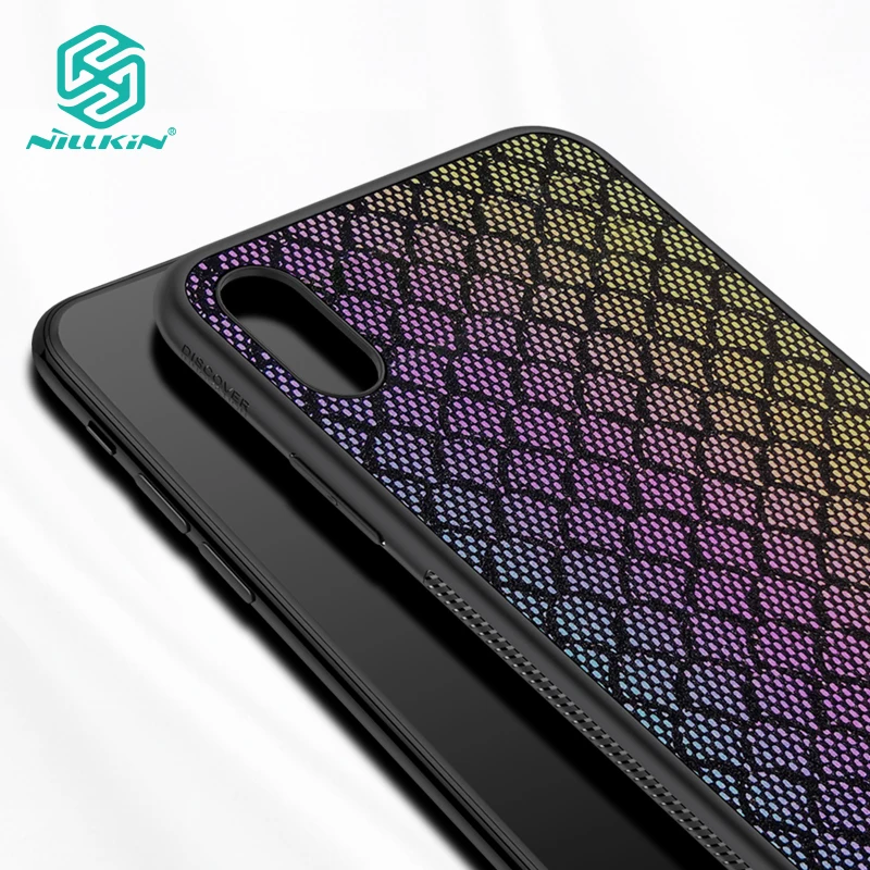 NILLKIN Case for Apple iPhone Xs Max Woven Polyester Mesh Shell Colored Glitter Holographic Gradient Reflective Black Cover |