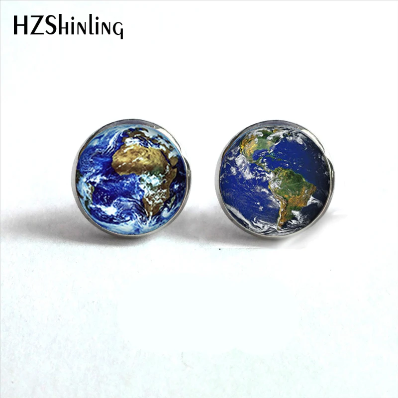 NES-0047  World Earth Studs Earrings World Map Glass Earrings Globe Jewelry World Earth Stud Earrings For Woman Men HZ4