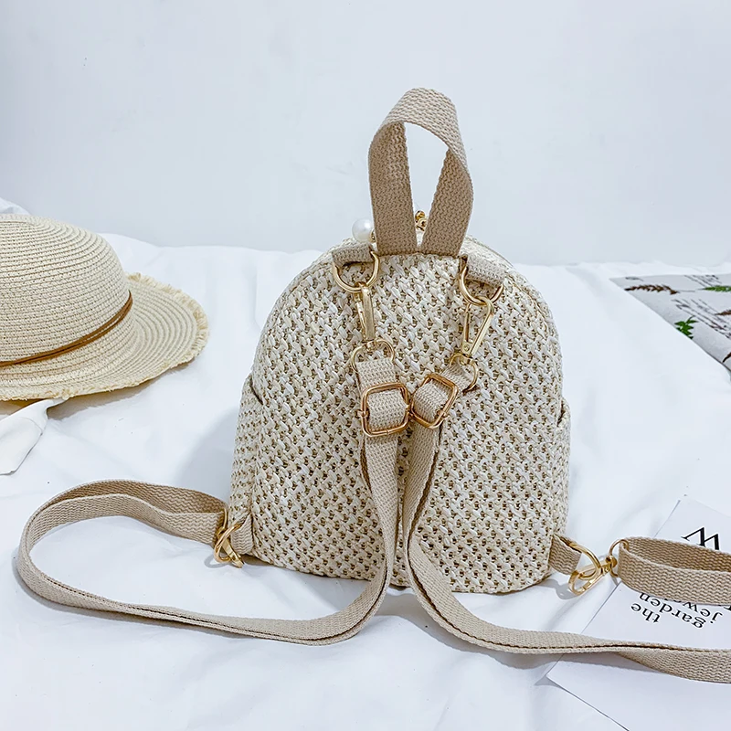 

2019 Brand New Women Girl Mini Straw Backpack Tassel Satchel Bag Summer Beach Shoulder Bag Fashion Tote White Beige