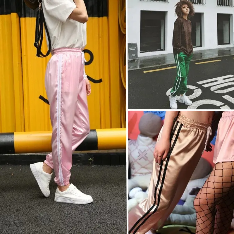 Anspretty одежда лето 2018 г. Полосатый Хип Хоп брюки для девочек Джоггеры женщин полной