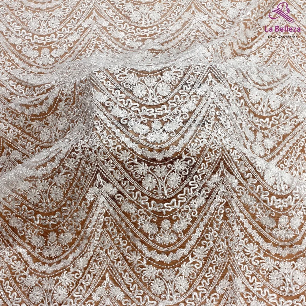 La Belleza Новая красивая вышитая бисером кружевная ткань слоновой кости Бисером кружевная ткань 1 ярд