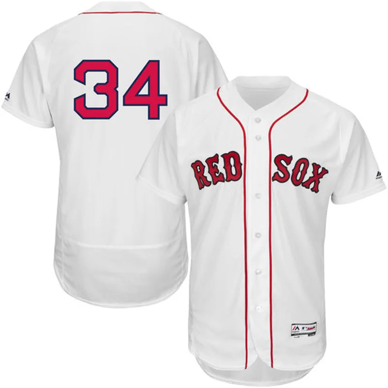 Мужская Дастин Pedroia #15 Дэвид Ортис #34 100% Прошитой Логотипы Белый Красный Flexbase