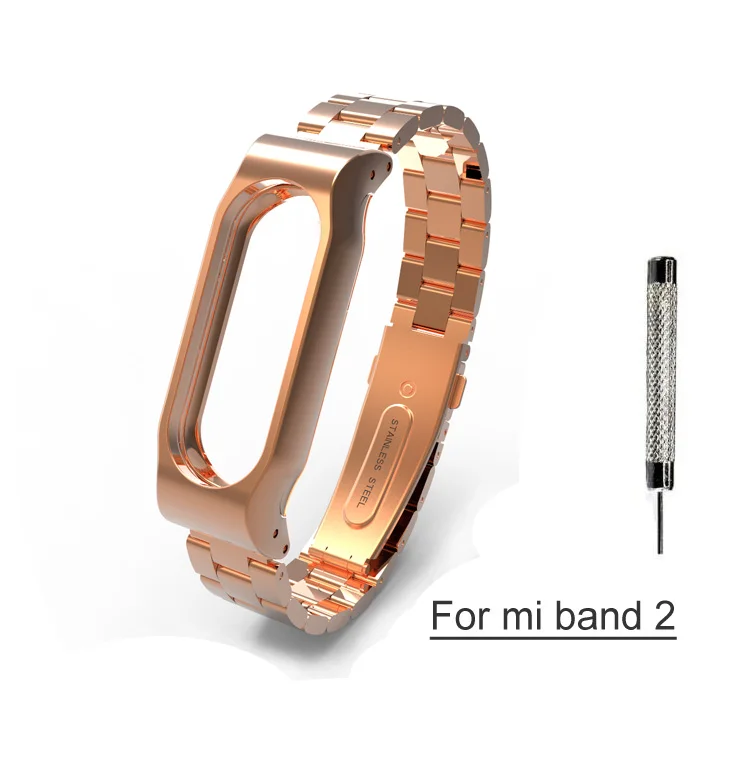 Metal rose gold Amazfeel mi Band 2 ремешок на запястье браслет без винтов Pulseira для Xiaomi mi Band 2 ремешок металлический браслет из нержавеющей стали mi band 2 - Цвет: Metal rose gold