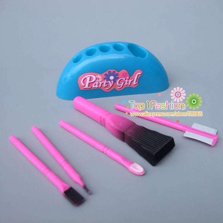 Funny toys for baby girls play house plastic make up brush kit For Barbie doll | Dolls Accessories