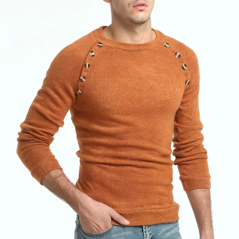 

Sweater Pullover Men 2018 Male Brand Casual Slim Sweaters Men Button Splicing Solid Color Hedging Turtleneck Men'S Sweater