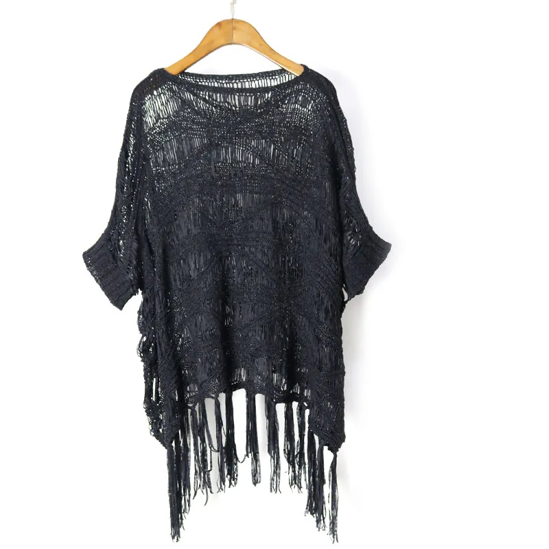 2018 Autumn Women Knitted Mesh Shirt Tassel Batwing Sleeve Loose Top Femme Korean Style Blouse Plus Size Clothing | Женская одежда