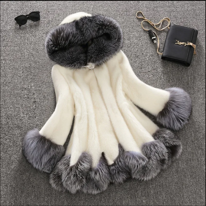 

Шуба женская из искусственного меха норки, зимняя, 2019