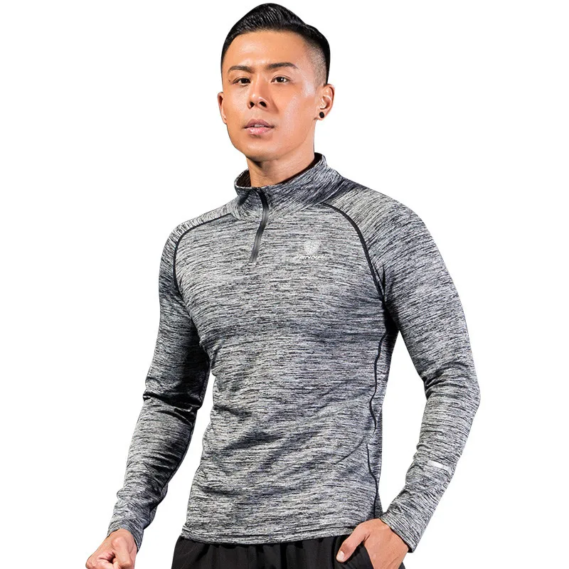 Спортивная мужская футболка с молнией быстросохнущая длинным рукавом Camisa