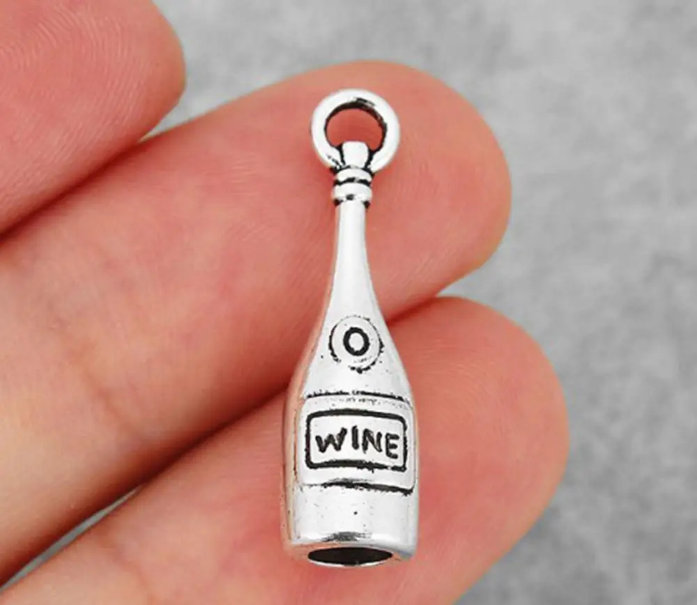 

20pcs/lot--28x8mm, wine cham,Antique silver plated Red Wine Bottle charms,DIY supplies,Jewelry accessories