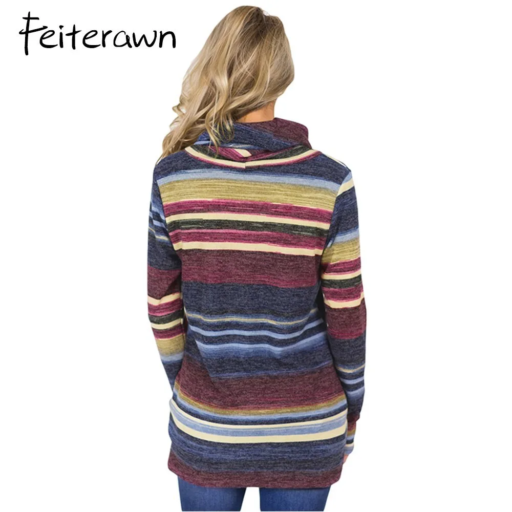 Feiterawn клобук шеи шнурок Colorblock полосатый свитер 2018 верхняя одежда на осень Для