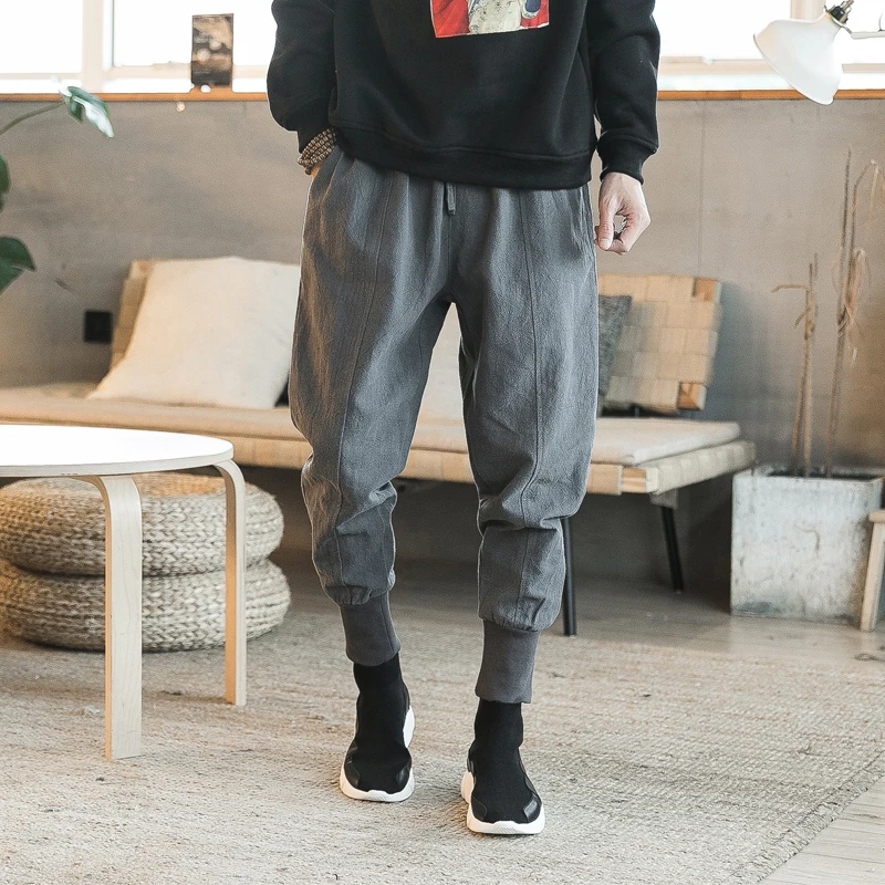 

Chinese Style Cotton Linen Pencil Pants Men Trousers Streetwear Sweatpants Pants