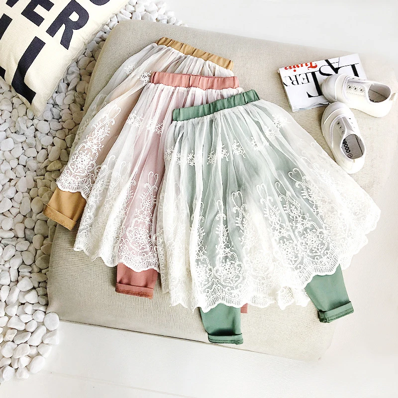 

Baby Girl Lace skirt Leggings Gauze Pants Party Skirts solid 1-7Y Girl Skirt 2019 Spring Fashion Girl Skirt Pant LZ159
