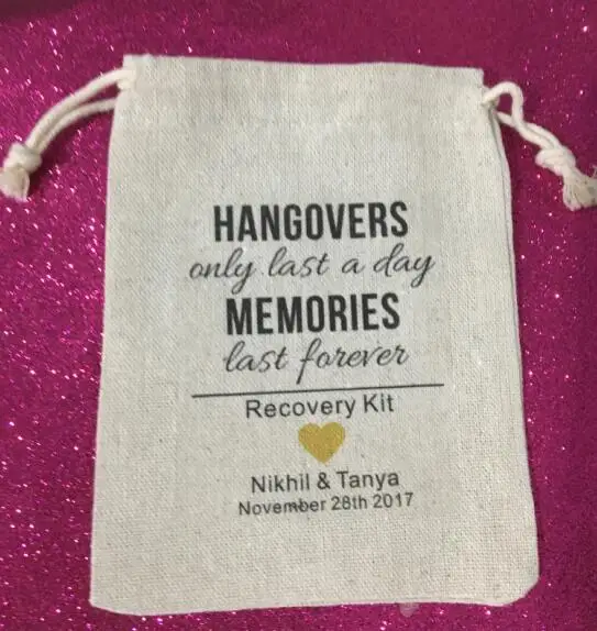 

custom text Bachelorette Hangover recovery Survival Kit wedding favor gift bags bridal shower party Candy pouches