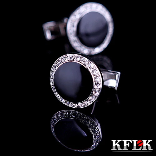 

KFLK 2020 роскошные запонки для рубашек для мужчин брендовые запонки на пуговицах хрустальные запонки черные высококачественные ювелирные изд...