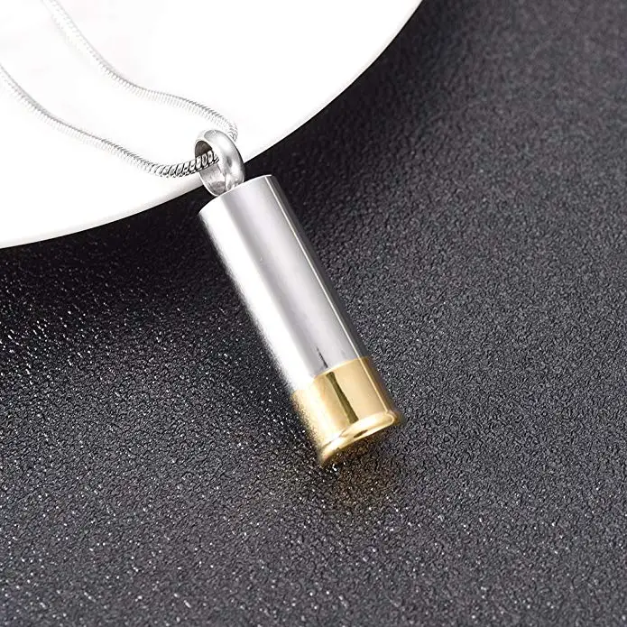 

JJ001 Stainless Steel Bullet Shell Memorial Urn Necklace Hold Human/Pet Cremation Ashes Pendant Keepsake Jewelry For Men Women