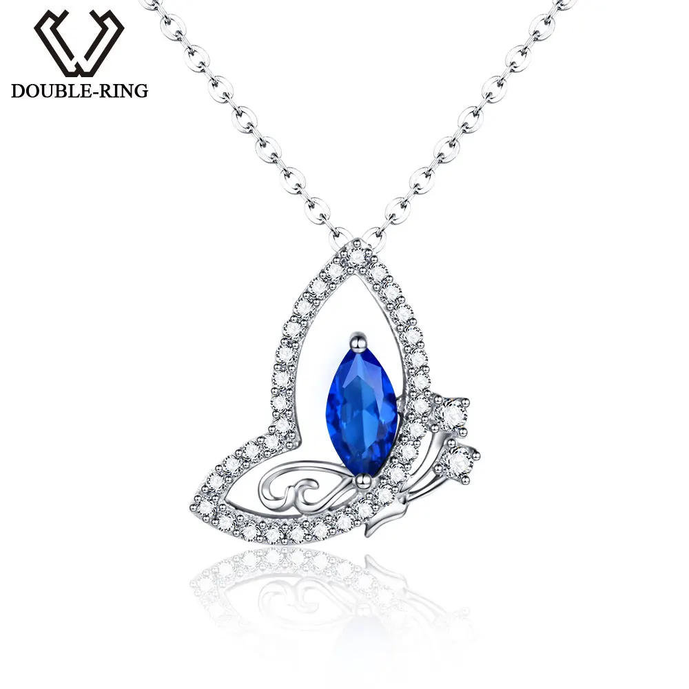 

DOUBLE-R Real 925 Sterling Silver Created Sapphire Necklaces Pendants Fine Jewelry sterling-silver-jewelry for women