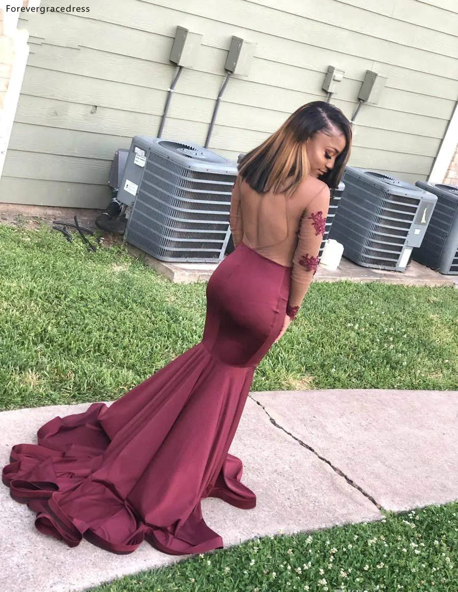 

Sexy Sheer Long Sleeve Prom Dresses 2019 African Black Girls Holidays Graduation Wear Evening Party Gowns Plus Size Custom Made