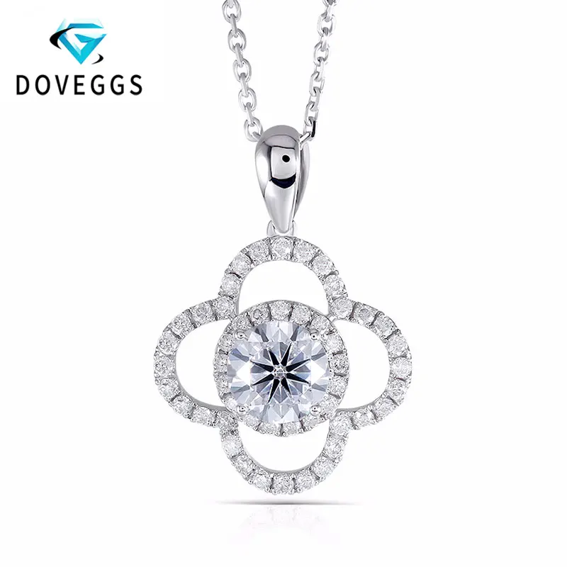DovEggs 14k белое золото 585 6 5 мм F цвет круглый бриллиант Муассанит подвеска ореол с