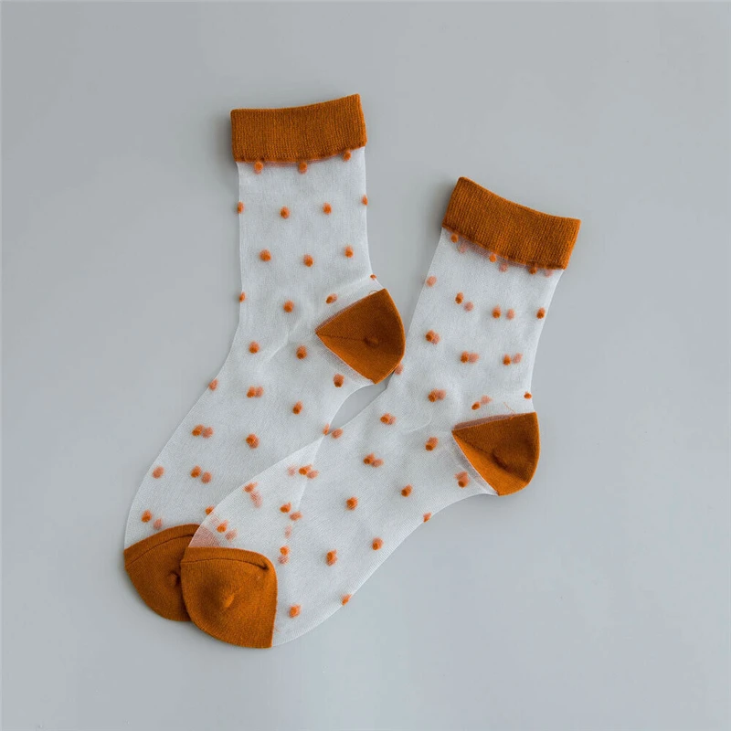 Мягкие сетчатые носки лето 2019 тонкие в горошек женские ультратонкие прозрачные