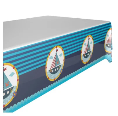 1pcs tablecloth Вечерние принадлежности синий парусник навигатор печатная тема одноразовая посуда наборы для детского душа Детские предметы для украшения дня рождения - Цвет: 1pcs tablecloth