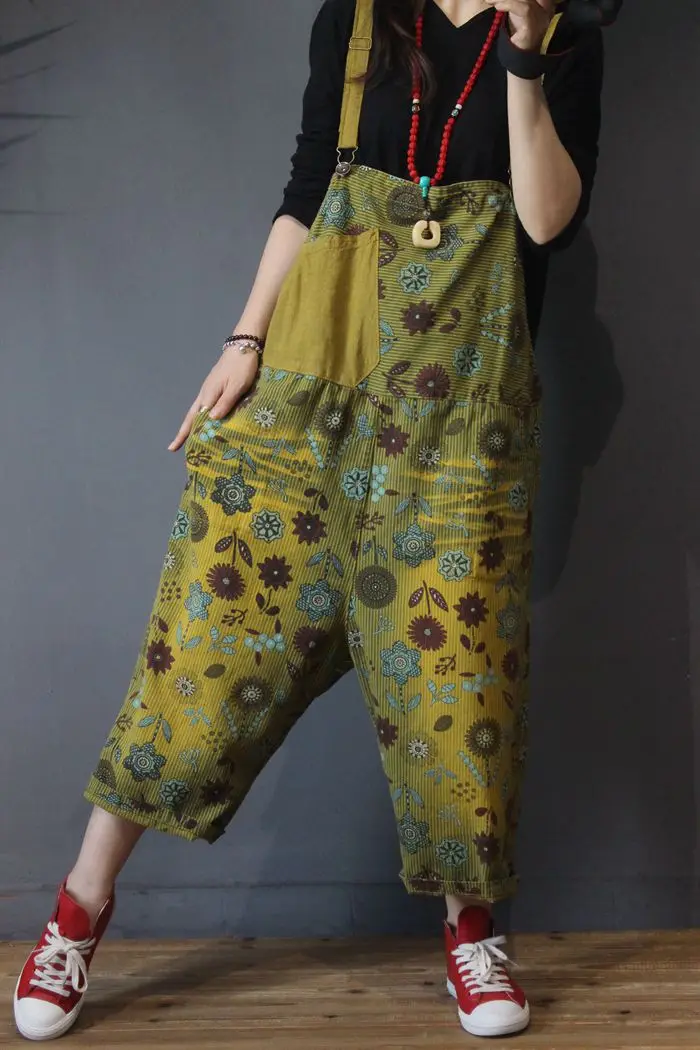 2019 летние женские Комбинезоны свободные винтажные цветочный принт деним Женские