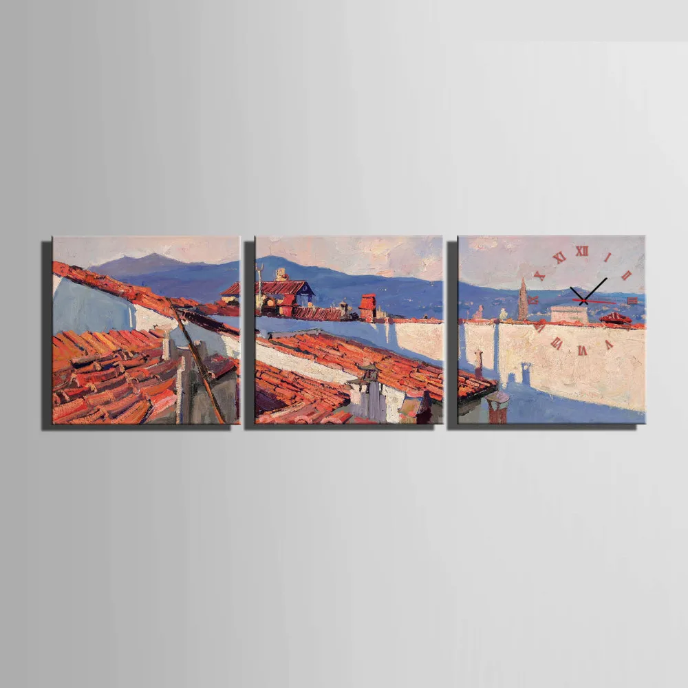 Бесплатная доставка зеркальные настенные часы с черепицей из холста 3 шт. | Дом и