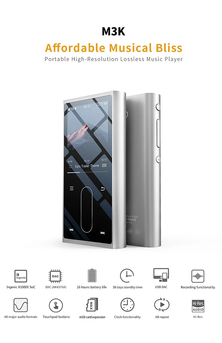 FIIO M3K мини Hi-Fi Hi-Res без потерь портативный музыкальный плеер MP3 AK4376A ЦАП чипы Высокая точность Поддержка функция записи