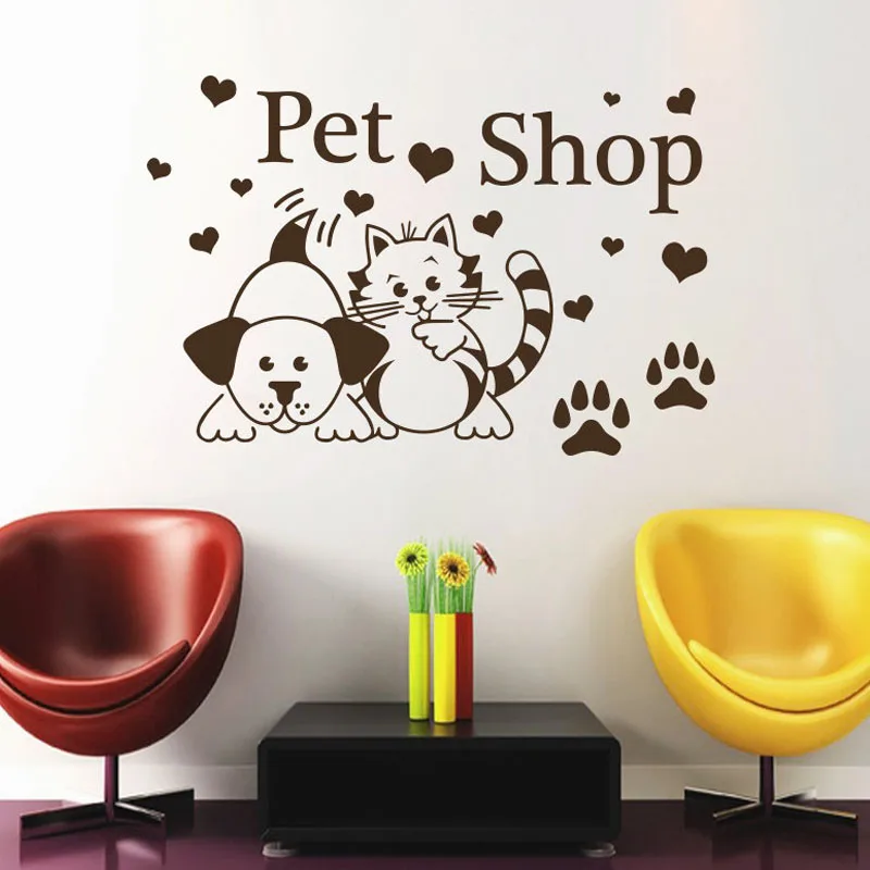 

ZOOYOO Pet Shop Wall Stickers Cats Dogs Paw Prints Hearts Salon Wall Decals Decor Vinyl Sticker Animals For Kids Rooms