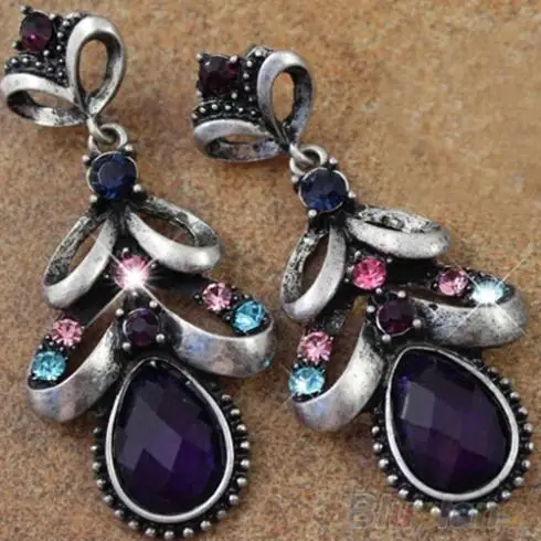 Женская Урожай Элегантный Чешские Падения Rhinestone Eardrops Серьги 1P1Z|drop earrings|rhinestones