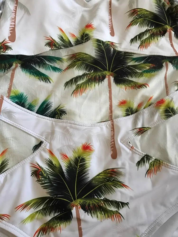 Женский слитный купальник с принтом в виде кокосовой пальмы белый сетчатый