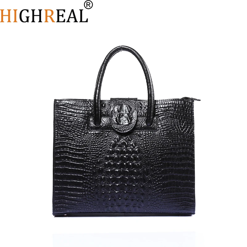 Дамские сумочки HIGHREAL из натуральной кожи модные тоуты с узором под крокодила