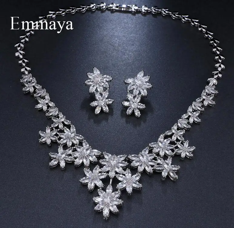 Emmaya модный бренд AAA Циркон снежинка кулон кристалл серьги ожерелье набор для женщин популярный свадебный ювелирный набор подарок - Окраска металла: white gold