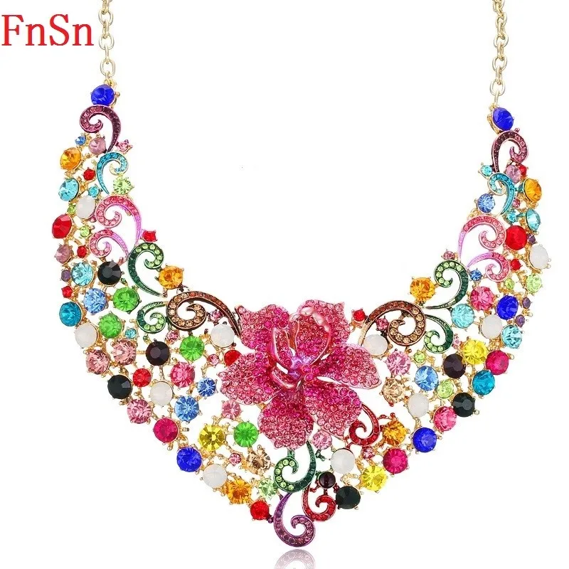 FnSn Новые популярные хрустальные Чокеры с растениями массивное ожерелье
