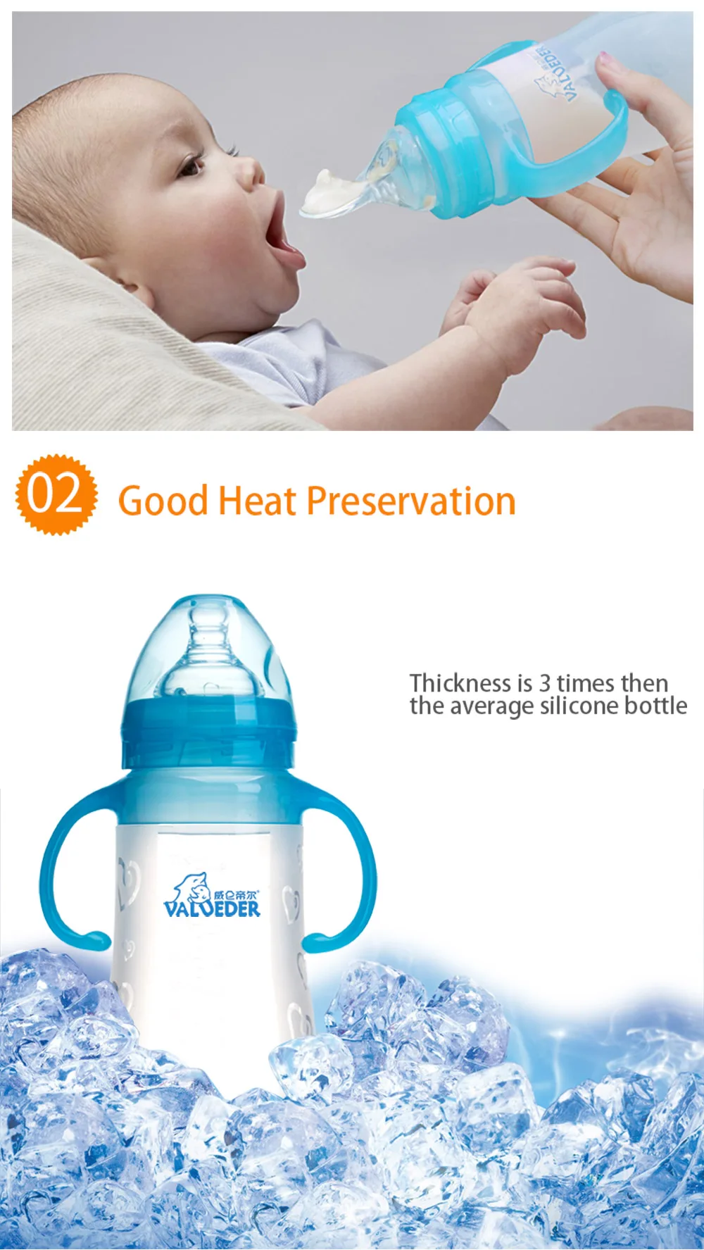 VALUEDER детские бутылочки 180 мл с широким вырезом BPA Free Soft силиконовая насадка на бутылочку для кормления с кормушкой и ручкой для детей младенческой
