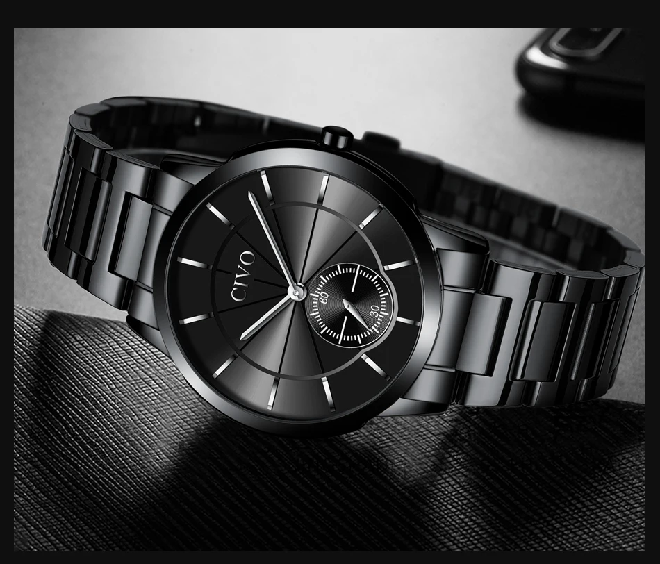 Reloj CIVO quartz watches mens fashion sport dial waterproof wirst watches top brand luxury steel strap man watches montre homme