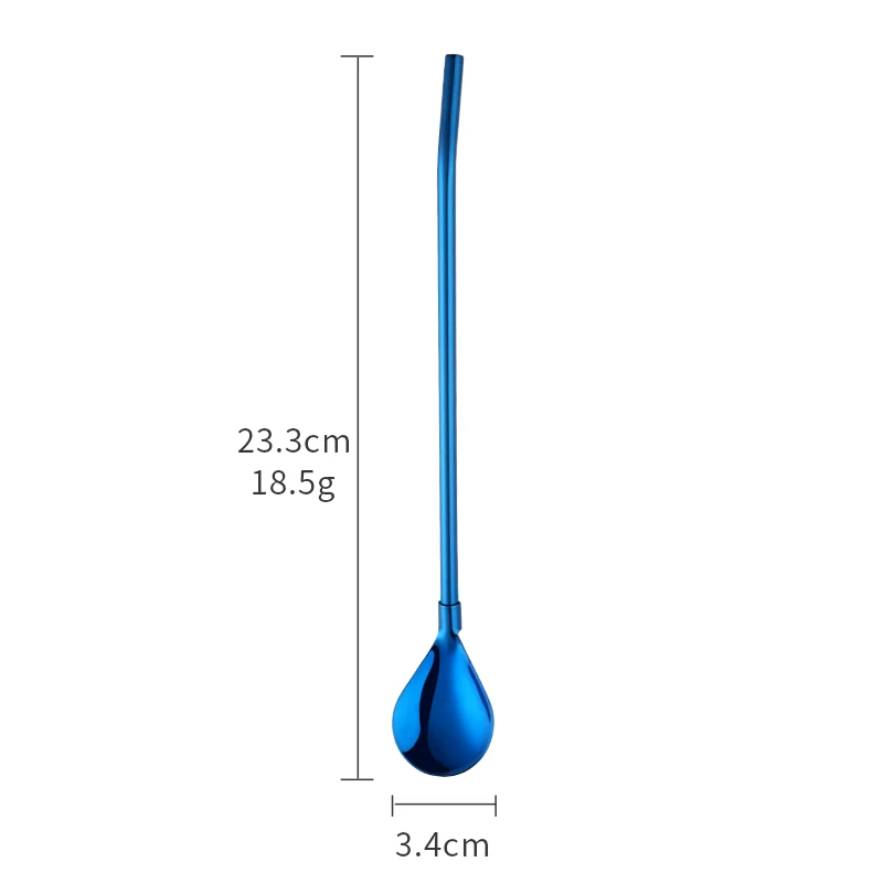 2 blue L 2 шт красочные многоразовые соломинки для питья ложка из нержавеющей стали металлические Коктейльные трубочки ложка для перемешивания Бар молоко кофе инструменты для перемешивания - Цвет: 2 blue L
