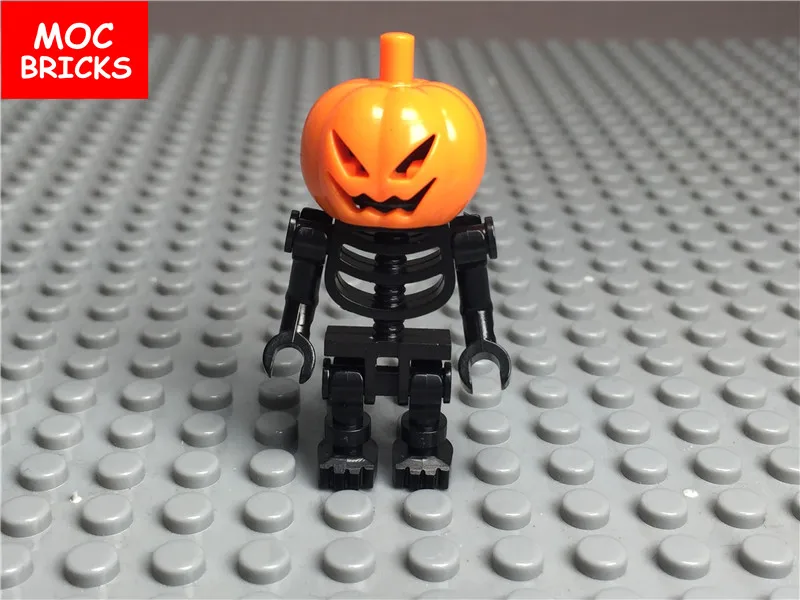 10 шт./лот MOC Кирпичи DIY черная Тыква Скелет сборка модель фигурки развивающие